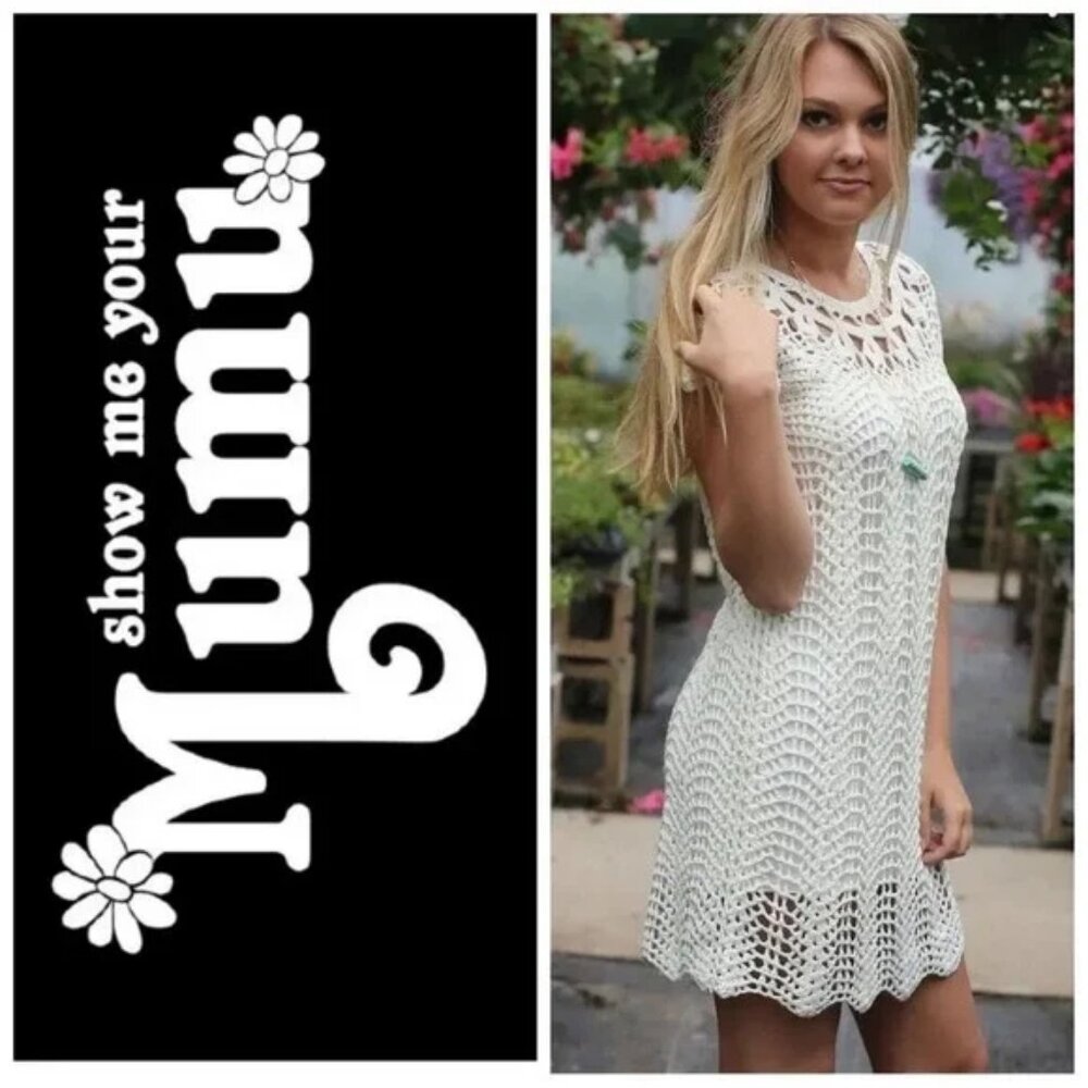 Women Show Me Your Mumu Cream Crochet The Day Away Tunic Blonde Mini Dress S